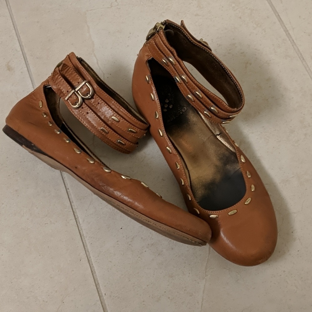 Vince Camuto camel leather studded ballet flats 7